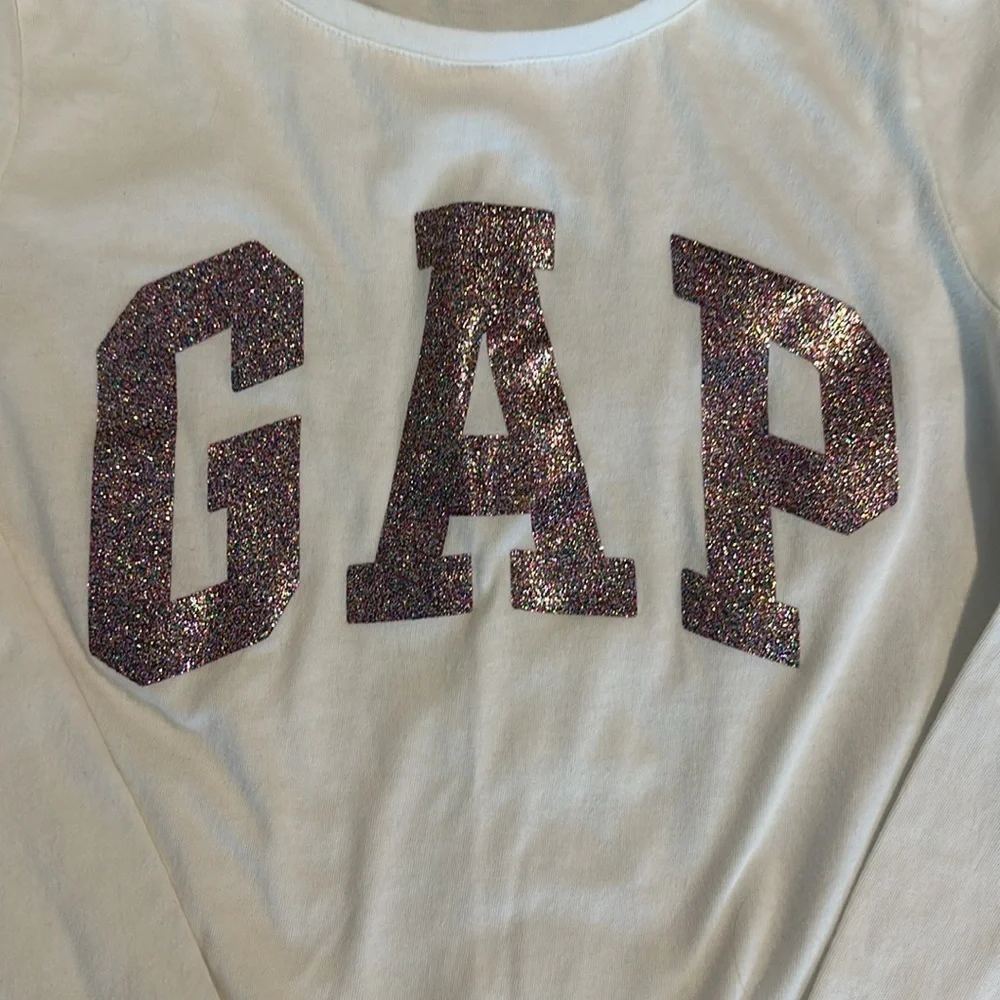 EUC Girls GAP logo LS Shirt, Pink Glitter Letters, Size YXXL (13yrs)